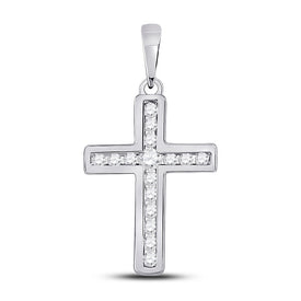 10kt White Gold Diamond Cross Pendant - A Symbol of Timeless Elegance and Devotion Top view from the 10Kt White Gold Womens Round Diamond Cross Pendant 1 10 Cttwpin280493 collection by Splendid Jewellery