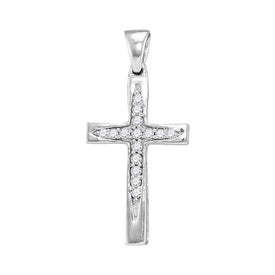 Radiant Grace Diamond Cross Pendant | 10kt White Gold Womens Round Diamond Cross Pendant 1/10 Cttw | Splendid Jewellery  Top View from Splendid Jewellery