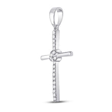 Load image into Gallery viewer, Radiant Reflections: 10kt White Gold Womens Diamond Cross Pendant Side view from the 10Kt White Gold Womens Round Diamond Cross Pendant 1 12 Cttwpin249621 collection by Splendid Jewellery