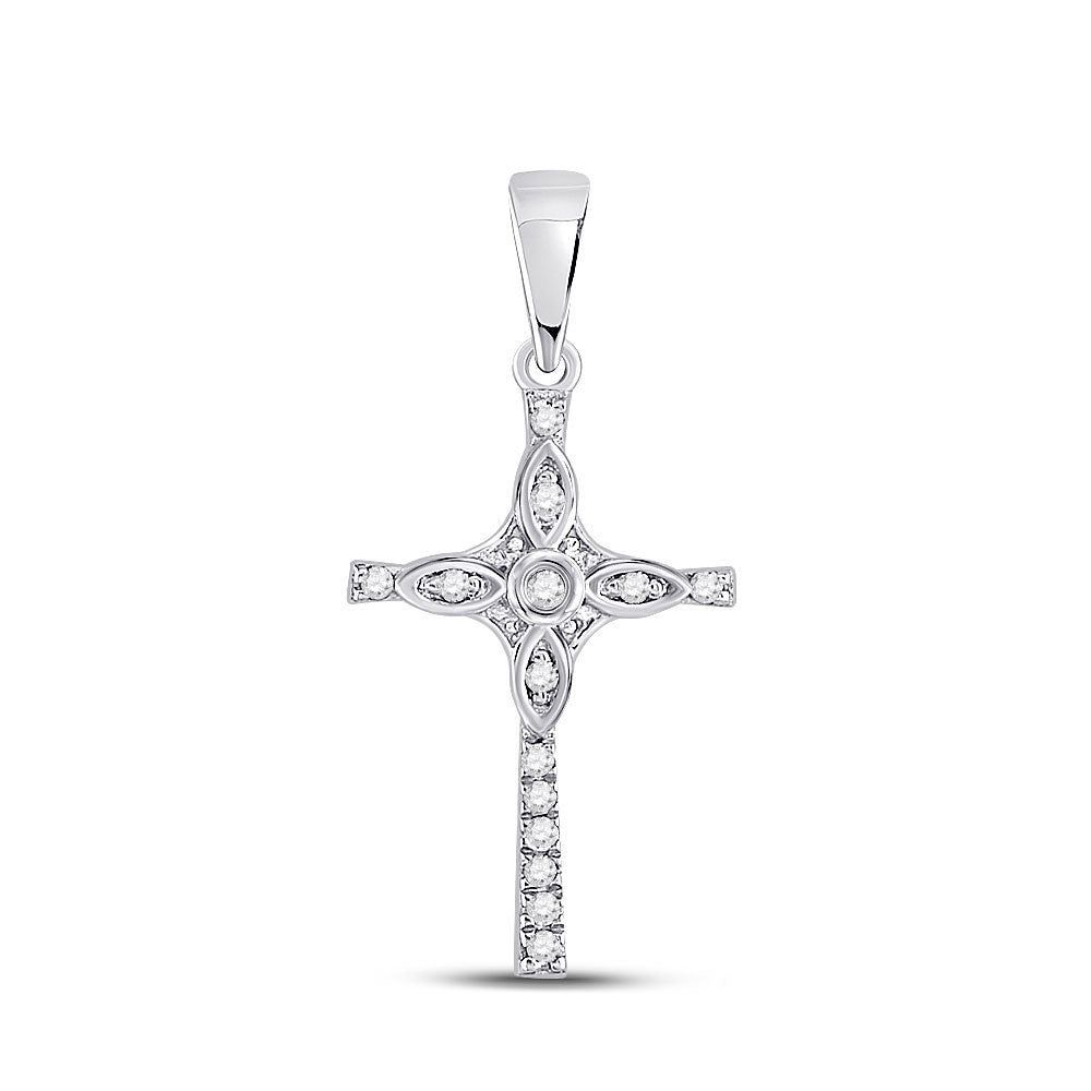 Diamond Cross Pendant | 10kt White Gold Womens Round Diamond Cross Pendant 1/12 Cttw | Splendid Jewellery GND