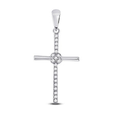Load image into Gallery viewer, Radiant Reflections: 10kt White Gold Womens Diamond Cross Pendant Top view from the 10Kt White Gold Womens Round Diamond Cross Pendant 1 12 Cttwpin249621 collection by Splendid Jewellery