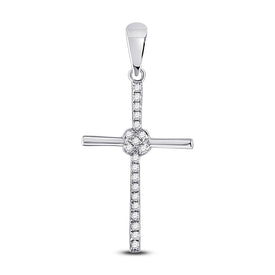 Radiant Reflections: 10kt White Gold Womens Diamond Cross Pendant Top view from the 10Kt White Gold Womens Round Diamond Cross Pendant 1 12 Cttwpin249621 collection by Splendid Jewellery