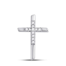 Load image into Gallery viewer, Radiant Reflections: 10kt White Gold Diamond Cross Pendant Top view from the 10Kt White Gold Womens Round Diamond Cross Pendant 1 12 Cttwpin280055 collection by Splendid Jewellery