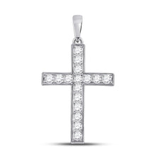 Load image into Gallery viewer, Radiant Faith: 10kt White Gold Diamond Cross Pendant Top view from the 10Kt White Gold Womens Round Diamond Cross Pendant 1 2 Cttwpin280439 collection by Splendid Jewellery