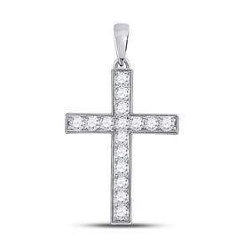 Radiant Faith: 10kt White Gold Diamond Cross Pendant Top view from the 10Kt White Gold Womens Round Diamond Cross Pendant 1 2 Cttwpin280439 collection by Splendid Jewellery