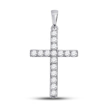 Load image into Gallery viewer, Radiant Reflections: 10kt White Gold Diamond Cross Pendant Top view from the 10Kt White Gold Womens Round Diamond Cross Pendant 1 2 Cttwpin280414 collection by Splendid Jewellery