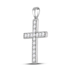 Load image into Gallery viewer, Radiant Faith: 10kt White Gold Diamond Cross Pendant Side view from the 10Kt White Gold Womens Round Diamond Cross Pendant 1 2 Cttwpin280439 collection by Splendid Jewellery