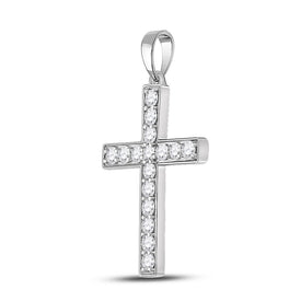 Radiant Faith: 10kt White Gold Diamond Cross Pendant Side view from the 10Kt White Gold Womens Round Diamond Cross Pendant 1 2 Cttwpin280439 collection by Splendid Jewellery
