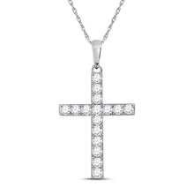 Load image into Gallery viewer, Ethereal Faith Diamond Cross Pendant Top view from the 10Kt White Gold Womens Round Diamond Cross Pendant 1 2 Cttwpin280494 collection by Splendid Jewellery