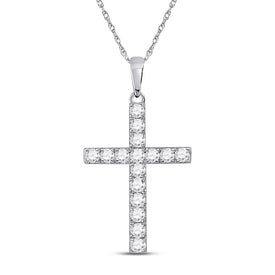 Ethereal Faith Diamond Cross Pendant Top view from the 10Kt White Gold Womens Round Diamond Cross Pendant 1 2 Cttwpin280494 collection by Splendid Jewellery