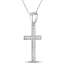 Load image into Gallery viewer, Radiant Diamond Cross Pendant | 10kt White Gold Womens Round Diamond Cross Pendant 1/20 Cttw Side view from the 10Kt White Gold Womens Round Diamond Cross Pendant 1 20 Cttwpin280437 collection by Splendid Jewellery