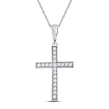 Load image into Gallery viewer, Radiant Diamond Cross Pendant | 10kt White Gold Womens Round Diamond Cross Pendant 1/20 Cttw Top view from the 10Kt White Gold Womens Round Diamond Cross Pendant 1 20 Cttwpin280437 collection by Splendid Jewellery