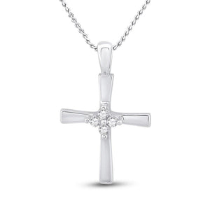 Diamond Cross Pendant | 10kt White Gold Womens Round Diamond Cross Pendant 1/20 Cttw | Splendid Jewellery GND
