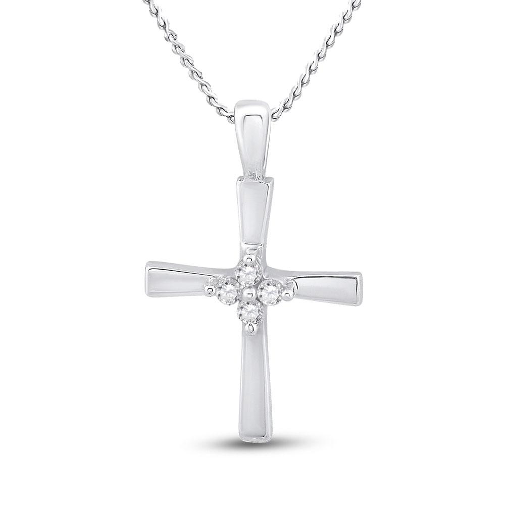 Diamond Cross Pendant | 10kt White Gold Womens Round Diamond Cross Pendant 1/20 Cttw | Splendid Jewellery GND