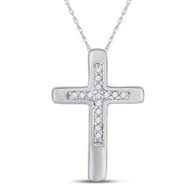 Load image into Gallery viewer, Radiant Reflections: 10kt White Gold Diamond Cross Pendant Top view from the 10Kt White Gold Womens Round Diamond Cross Pendant 1 20 Cttwpin284052 collection by Splendid Jewellery