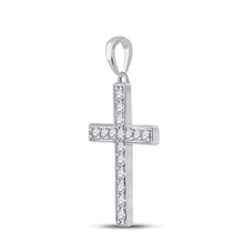 Load image into Gallery viewer, Radiant Reflections: 10kt White Gold Diamond Cross Pendant Side view from the 10Kt White Gold Womens Round Diamond Cross Pendant 1 3 Cttwpin280433 collection by Splendid Jewellery