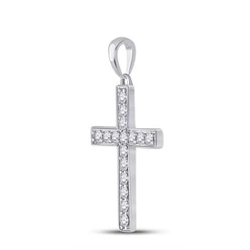 Radiant Reflections: 10kt White Gold Diamond Cross Pendant Side view from the 10Kt White Gold Womens Round Diamond Cross Pendant 1 3 Cttwpin280433 collection by Splendid Jewellery