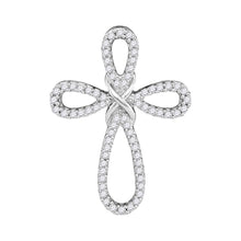 Load image into Gallery viewer, Radiant Cross of Elegance: 10kt White Gold Womens Round Diamond Pendant Top view from the 10Kt White Gold Womens Round Diamond Cross Pendant 1 3 Cttwpin204075 collection by Splendid Jewellery