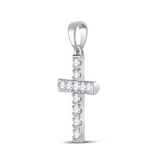 Load image into Gallery viewer, Radiant White Gold Diamond Cross Pendant: A Timeless Symbol of Faith and Elegance Side view from the 10Kt White Gold Womens Round Diamond Cross Pendant 1 4 Cttwpin280497 collection by Splendid Jewellery