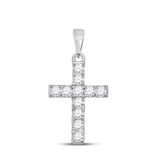 Load image into Gallery viewer, Radiant White Gold Diamond Cross Pendant: A Timeless Symbol of Faith and Elegance Top view from the 10Kt White Gold Womens Round Diamond Cross Pendant 1 4 Cttwpin280497 collection by Splendid Jewellery