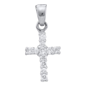 Diamond Cross Pendant | 10kt White Gold Womens Round Diamond Cross Pendant 1/4 Cttw | Splendid Jewellery GND