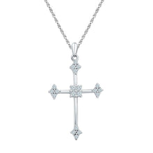 Load image into Gallery viewer, Radiant Reflections: 10kt White Gold Diamond Cross Pendant  Top View from Splendid Jewellery
