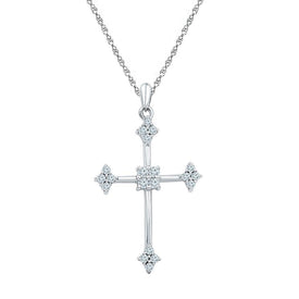 Radiant Reflections: 10kt White Gold Diamond Cross Pendant  Top View from Splendid Jewellery
