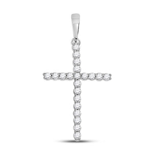 Diamond Cross Pendant | 10kt White Gold Womens Round Diamond Cross Pendant 1/5 Cttw | Splendid Jewellery GND