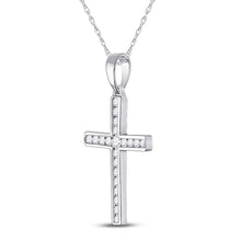 Load image into Gallery viewer, Radiant Reflections: 10kt White Gold Womens Round Diamond Cross Pendant Side view from the 10Kt White Gold Womens Round Diamond Cross Pendant 1 5 Cttwpin280496 collection by Splendid Jewellery