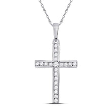 Load image into Gallery viewer, Radiant Reflections: 10kt White Gold Womens Round Diamond Cross Pendant Top view from the 10Kt White Gold Womens Round Diamond Cross Pendant 1 5 Cttwpin280496 collection by Splendid Jewellery