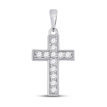 Load image into Gallery viewer, Radiant Reflections: 10kt White Gold Diamond Cross Pendant Top view from the 10Kt White Gold Womens Round Diamond Cross Pendant 1 6 Cttwpin280434 collection by Splendid Jewellery
