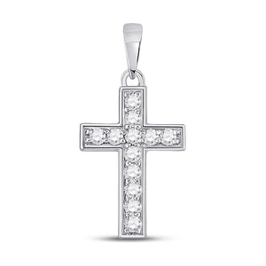 Diamond Cross Pendant | 10kt White Gold Womens Round Diamond Cross Pendant 1/6 Cttw | Splendid Jewellery GND