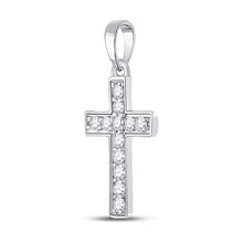 Load image into Gallery viewer, Radiant Reflections: 10kt White Gold Diamond Cross Pendant Side view from the 10Kt White Gold Womens Round Diamond Cross Pendant 1 6 Cttwpin280434 collection by Splendid Jewellery