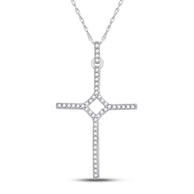 Radiant Cross of Brilliance: 10kt White Gold Diamond Pendant Top view from the 10Kt White Gold Womens Round Diamond Cross Pendant 1 6 Cttwpin221320 collection by Splendid Jewellery