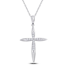 Load image into Gallery viewer, Radiant Grace: 10kt White Gold Womens Round Diamond Cross Pendant 1/8 Cttw Top view from the 10Kt White Gold Womens Round Diamond Cross Pendant 1 8 Cttwpin284002 collection by Splendid Jewellery
