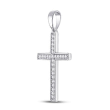 Load image into Gallery viewer, 10kt White Gold Diamond Cross Pendant | Elegant and Graceful Symbol of Faith and Love Side view from the 10Kt White Gold Womens Round Diamond Cross Pendant 1 8 Cttwpin280431 collection by Splendid Jewellery