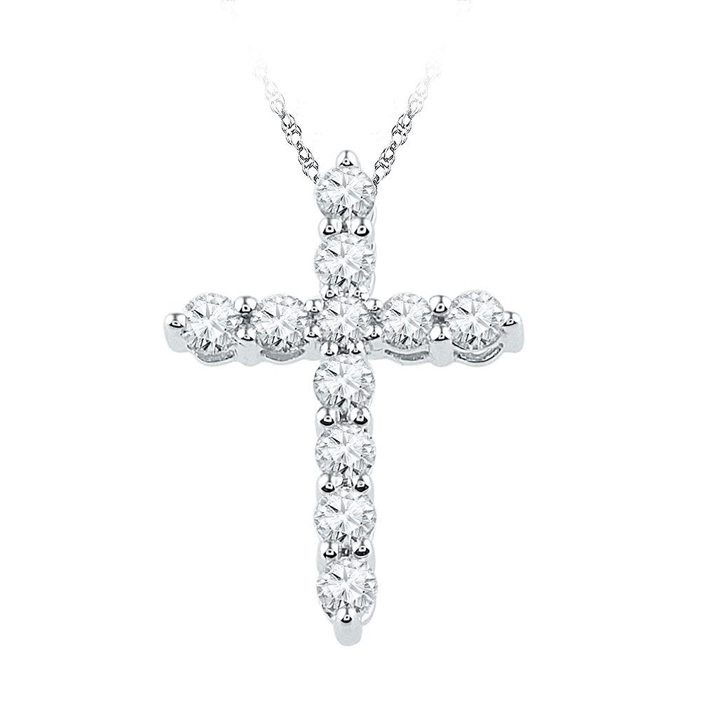Diamond Cross Pendant | 10kt White Gold Womens Round Diamond Cross Religious Pendant 1/3 Cttw | Splendid Jewellery GND