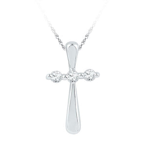 Diamond Cross Pendant | 10kt White Gold Womens Round Diamond Cross Religious Pendant 1/6 Cttw | Splendid Jewellery GND