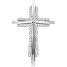 Load image into Gallery viewer, Radiant Faith: 10kt White Gold Diamond Cross Pendant Top view from the 10Kt White Gold Womens Round Diamond Cross Religious Pendant 1 8 Cttwpin65409 collection by Splendid Jewellery