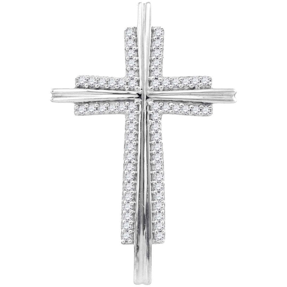 Diamond Cross Pendant | 10kt White Gold Womens Round Diamond Cross Religious Pendant 1/8 Cttw | Splendid Jewellery GND