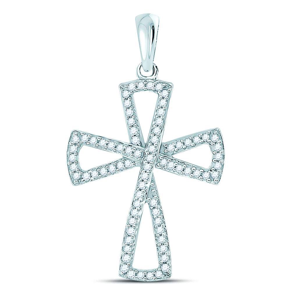 Diamond Cross Pendant | 10kt White Gold Womens Round Diamond Flared Cross Pendant 1/3 Cttw | Splendid Jewellery GND