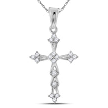 Load image into Gallery viewer, Radiant Reflections: 10kt White Gold Diamond Flared Cross Pendant Top view from the 10Kt White Gold Womens Round Diamond Flared Cross Pendant 1 5 Cttwpin227566 collection by Splendid Jewellery