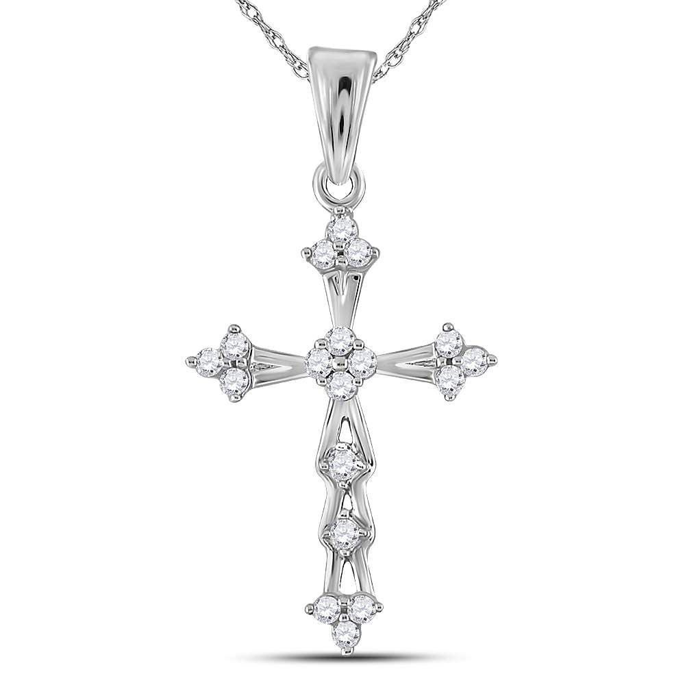 Diamond Cross Pendant | 10kt White Gold Womens Round Diamond Flared Cross Pendant 1/5 Cttw | Splendid Jewellery GND