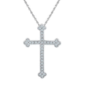 Diamond Cross Pendant | 10kt White Gold Womens Round Diamond Gothic Cross Religious Pendant 1/5 Cttw | Splendid Jewellery GND