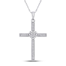 Load image into Gallery viewer, Radiant Love Diamond Heart Cross Pendant Top view from the 10Kt White Gold Womens Round Diamond Heart Cross Pendant 1 5 Cttwpin221399 collection by Splendid Jewellery