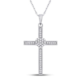 Radiant Love Diamond Heart Cross Pendant Top view from the 10Kt White Gold Womens Round Diamond Heart Cross Pendant 1 5 Cttwpin221399 collection by Splendid Jewellery