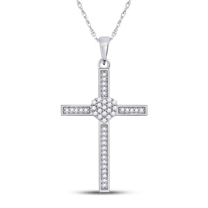 Diamond Cross Pendant | 10kt White Gold Womens Round Diamond Heart Cross Pendant 1/5 Cttw | Splendid Jewellery GND