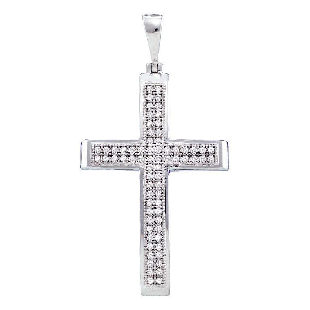 Diamond Cross Pendant | 10kt White Gold Womens Round Diamond Medium Cross Pendant 1/5 Cttw | Splendid Jewellery GND