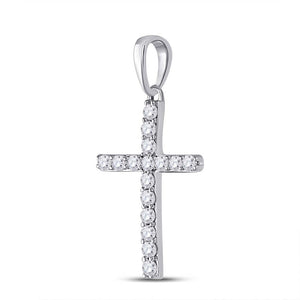Diamond Cross Pendant | 10kt White Gold Womens Round Diamond Religious Cross Pendant 1/10 Cttw | Splendid Jewellery GND