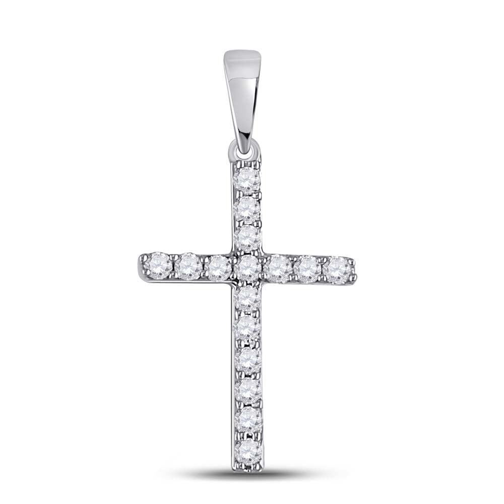 Diamond Cross Pendant | 10kt White Gold Womens Round Diamond Religious Cross Pendant 1/10 Cttw | Splendid Jewellery GND